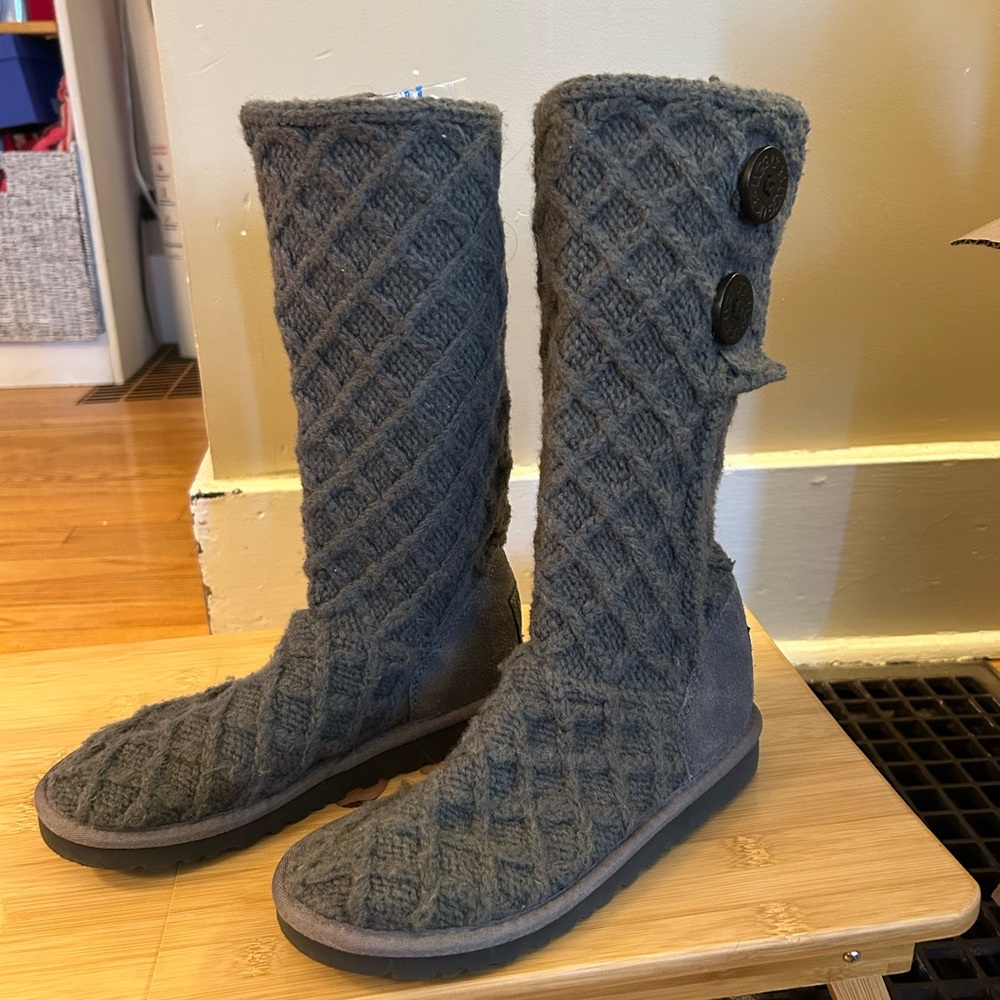 UGG Women's Gray Knit Button Tall Boots